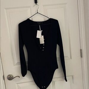 Good American Black Long-Sleeve Snap Bodysuit